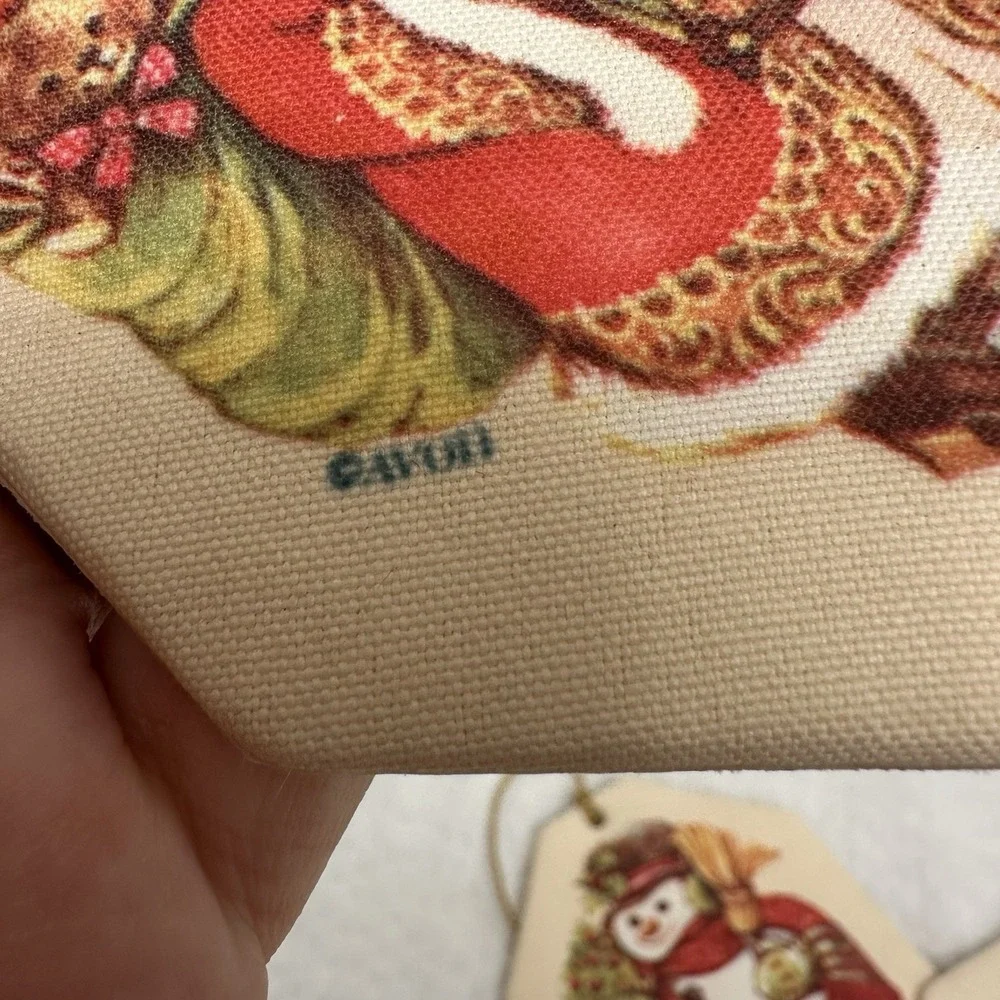 Set of 3 Avon‎ Double Sided Snowman Angel Santa Mrs Fabric Christmas Ornament